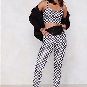 Nasty Gal Checkerboard Crop Top and Legging Set